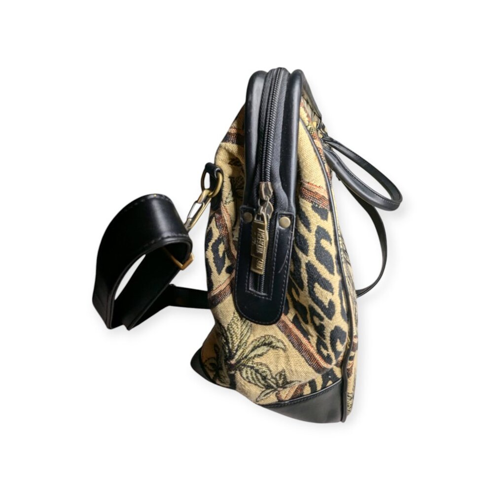 Sharif Palm Tree & Leopard Print Travel Bag in Black, Tan, Gold - Picture 8 of 16